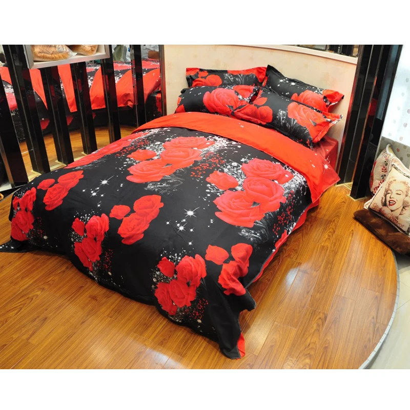3D набор постельного белья с красной розой клетчатые пододеяльники королевская