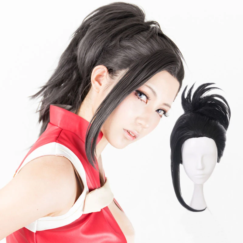 

Мой герой Academia Momo Yaoyorozu короткий черный конский хвост, термостойкий косплей костюм, парик + трек + Кепка