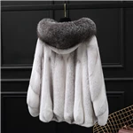 Бежевый Новинка, зимняя шуба из норки, женская короткая Шуба с капюшоном, модная шуба из норки, куртка - Цвет: Бежевый
