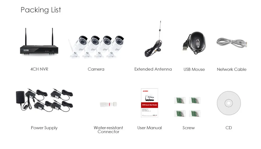 ZOSI 1080P 4 канала система Скрытого видеонаблюдения Системы Беспроводной WI-FI IP Камера комплект 1 ТБ HDD удаленного просмотра в монитор персонального компьютера
