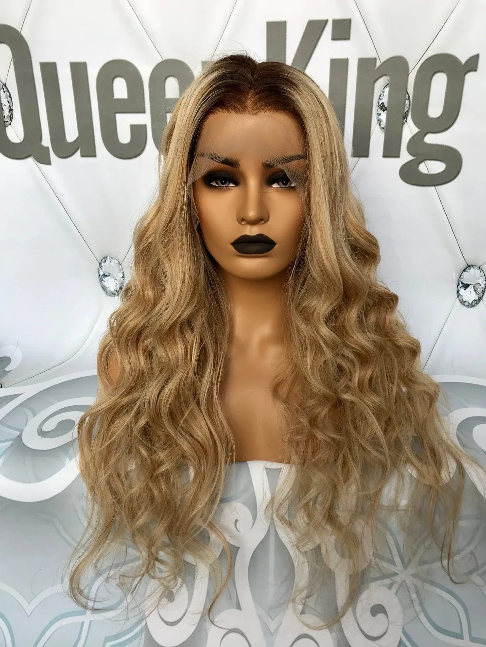 QueenKing волосы фронта шнурка 180% Плотность Lemi Реми волос наращивание волос Реми эффектом деграде(переход от темного к Цвет парик T4/27/613 бразильских неповреждённых волос Мёд блондинка lemybeauty