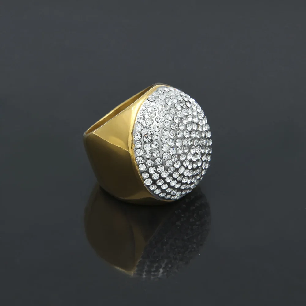 Хип хоп CZ камень паве Bling Ice Out тяжелые Крупные круглые кольца золотого цвета из