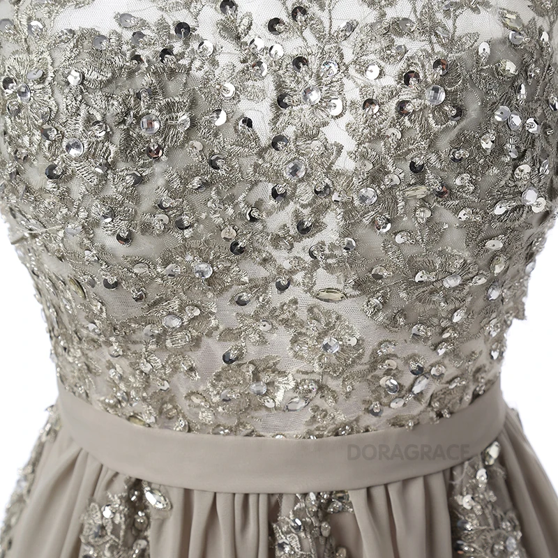 Doragrace элегантное кружевное шифоновое серое вечернее платье с длинными рукавами и