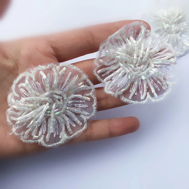 5 см белый цветок из бисера ручной работы стежка на заказ Декор одежды платья DIY