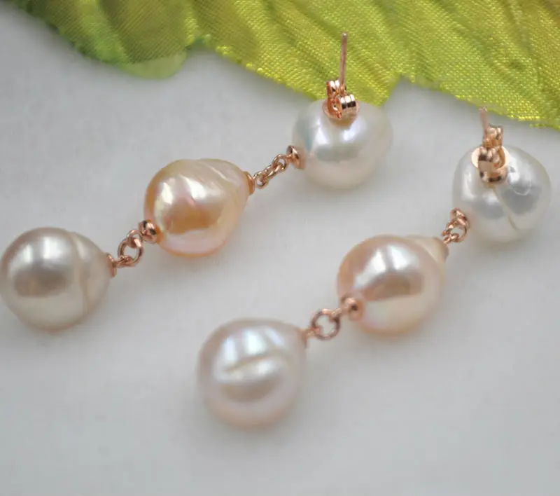 Барокко висячий 11-12 мм микс (натуральный) фотоцвет розовое золото | Украшения и