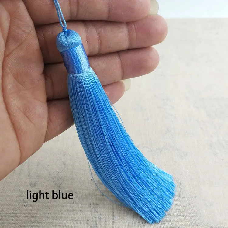 light blue Настраиваемые 12 см полиэфирные кисточки с подвесным кольцом шелковые Швейные Банг кисточкой отделка декоративные брелки кисточки для кулона домашнего декора - Цвет: light blue