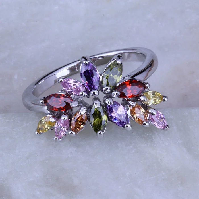 Женское серебряное кольцо с разноцветным кристаллом|rings for women|ring formulticolor ring |