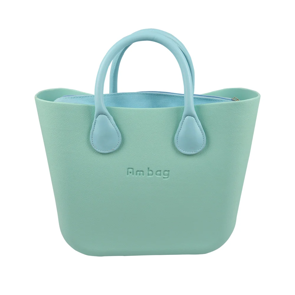 AMbag Obag стильная Водонепроницаемая мини-сумка EVA AMbag с подкладкой из парусины на молнии красочная кожаная ручка женская сумка DIY - Цвет: Sky blue