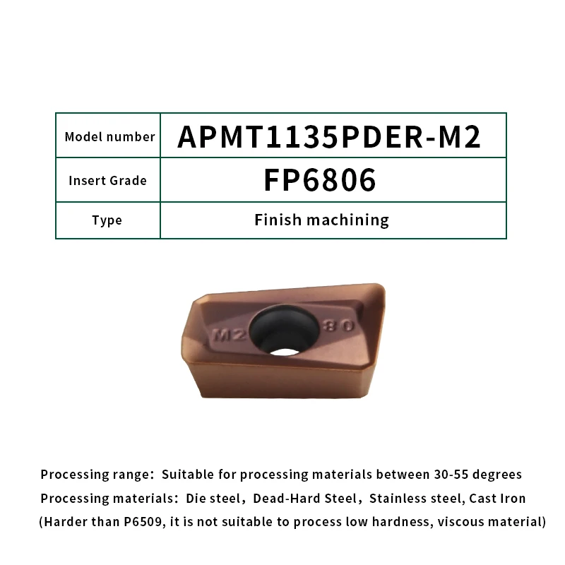 APMT1135PDER-M2-6806 FivePears 10 шт. APMT1135/1604PDER-H2 M2 TT твердосплавные вставки лицо мельница Фрезерный резак с ЧПУ инструмент - Длина режущей кромки: APMT1135PDER-M2-6806