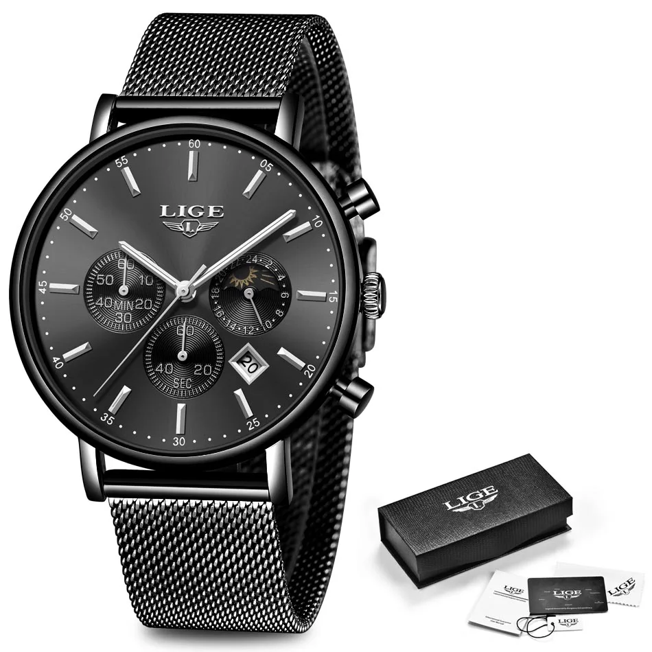 full black Reloj Mujer, модные женские часы, Лидирующий бренд, роскошные, нержавеющая сталь, хронограф, женские повседневные, розовое золото, синие аналоговые кварцевые часы - Цвет: full black