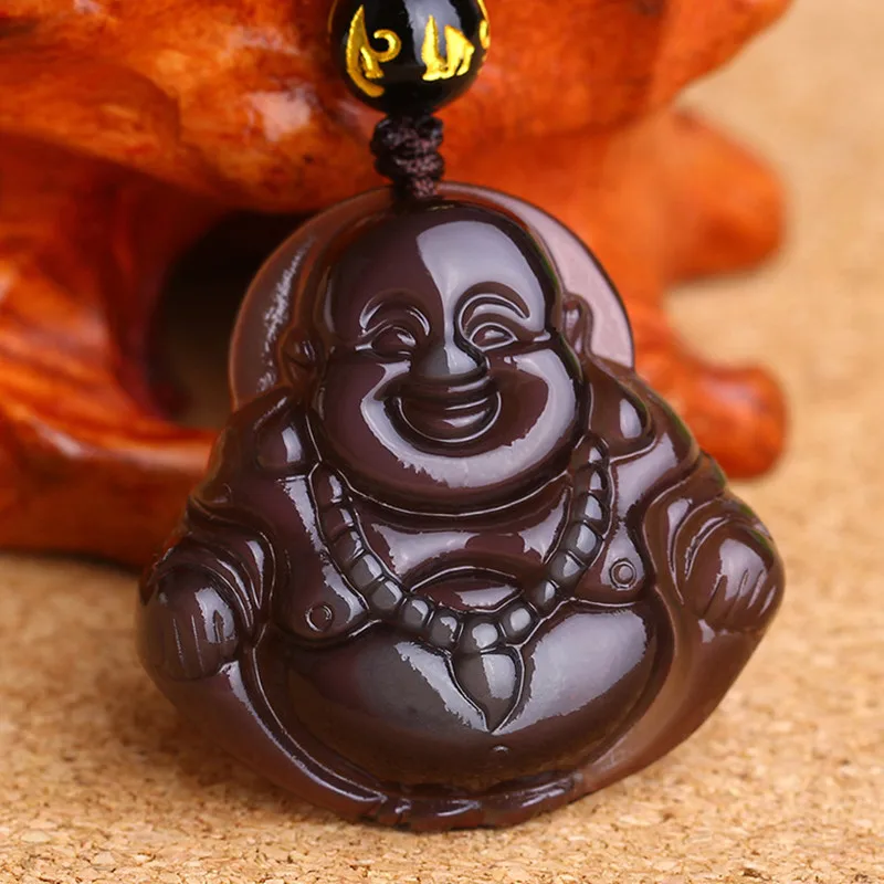 Подвеска из натурального цветного обсидиана подвеска в виде смеющегося Будды