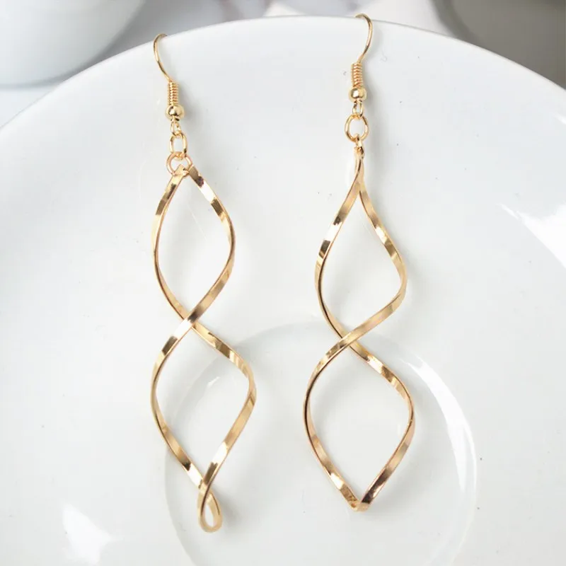 

Fashion Simple Spiral Drop Earrings For Women Long Curved Wave Dangle Brincos Statement Wedding Party Jewelry Wholesale