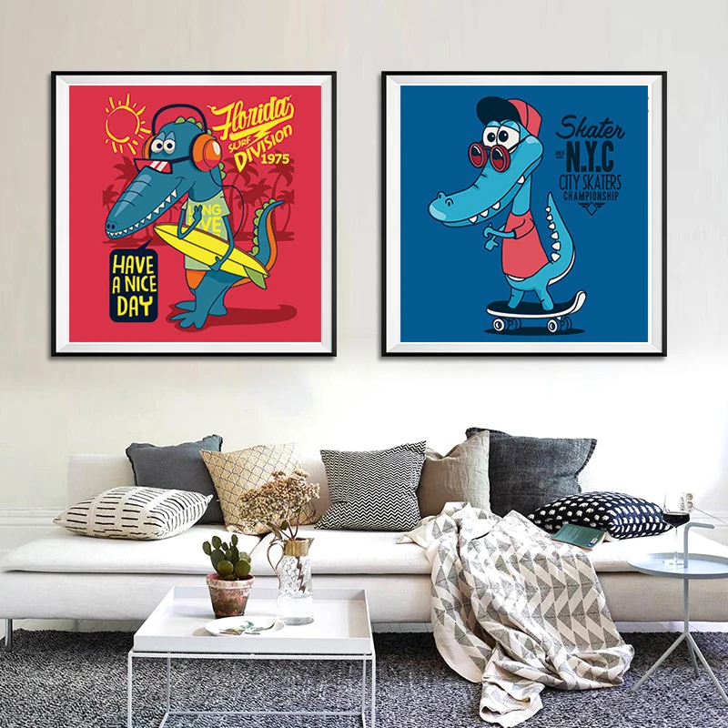 Современный мультяшный животный спортивный крокодил холст Художественная