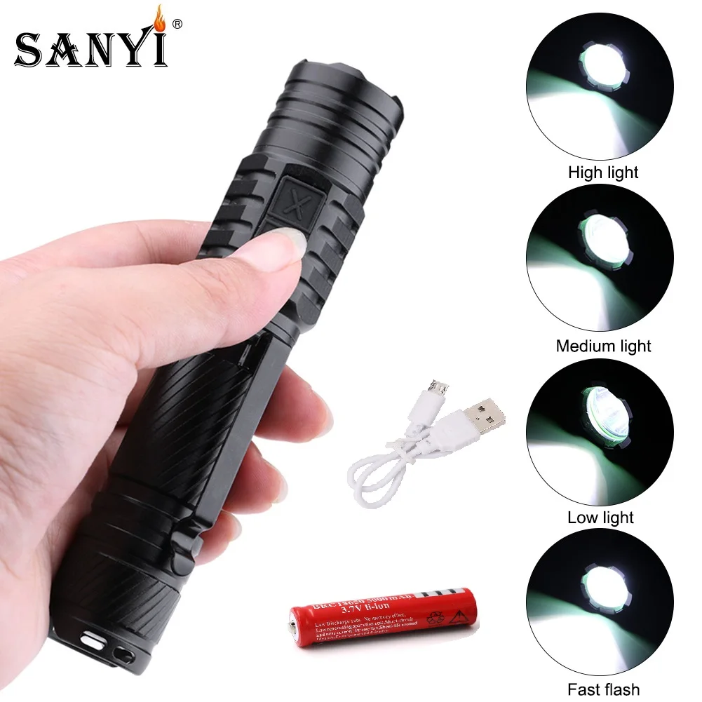Sanyi USB Перезаряжаемый светодиодный фонарик XML L2 5 режимов Светодиодный фонарь Linterna 18650 аккумулятор Мощный светодиодный фонарь для кемпинга