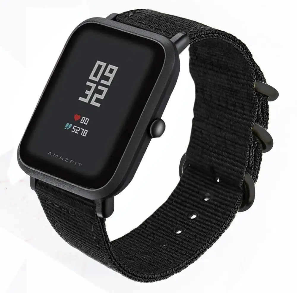 DK нейлоновый ремешок для часов Amazfit ремешок 20 мм для Xiaomi Huami Amazfit Youth Bip Bit Смарт-часы ремешок браслет - Цвет: Черный