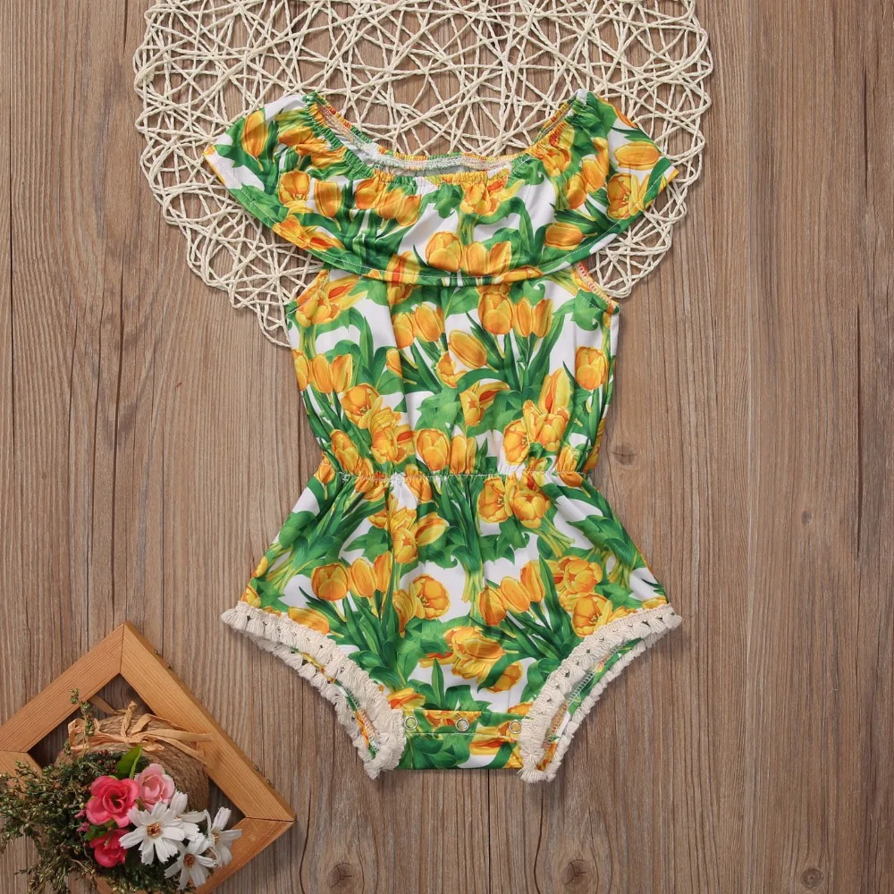 Одежда для малышей комбинезон с воротником-лодочкой и цветочным принтом цвет