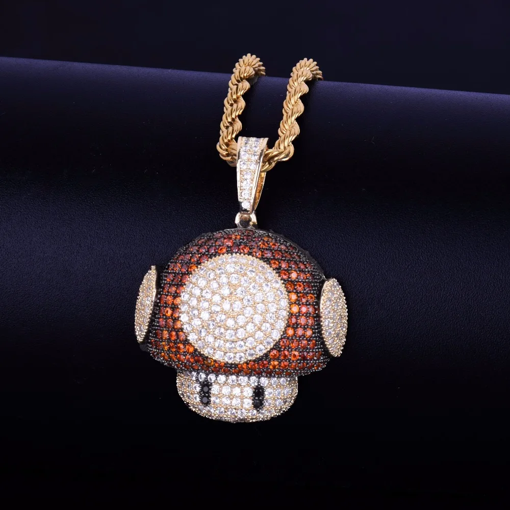 Ледяной красный кулон ожерелье с веревкой цепи Серебряный цвет Bling кубического циркония Мужчины Женщины хип-хоп ювелирные изделия