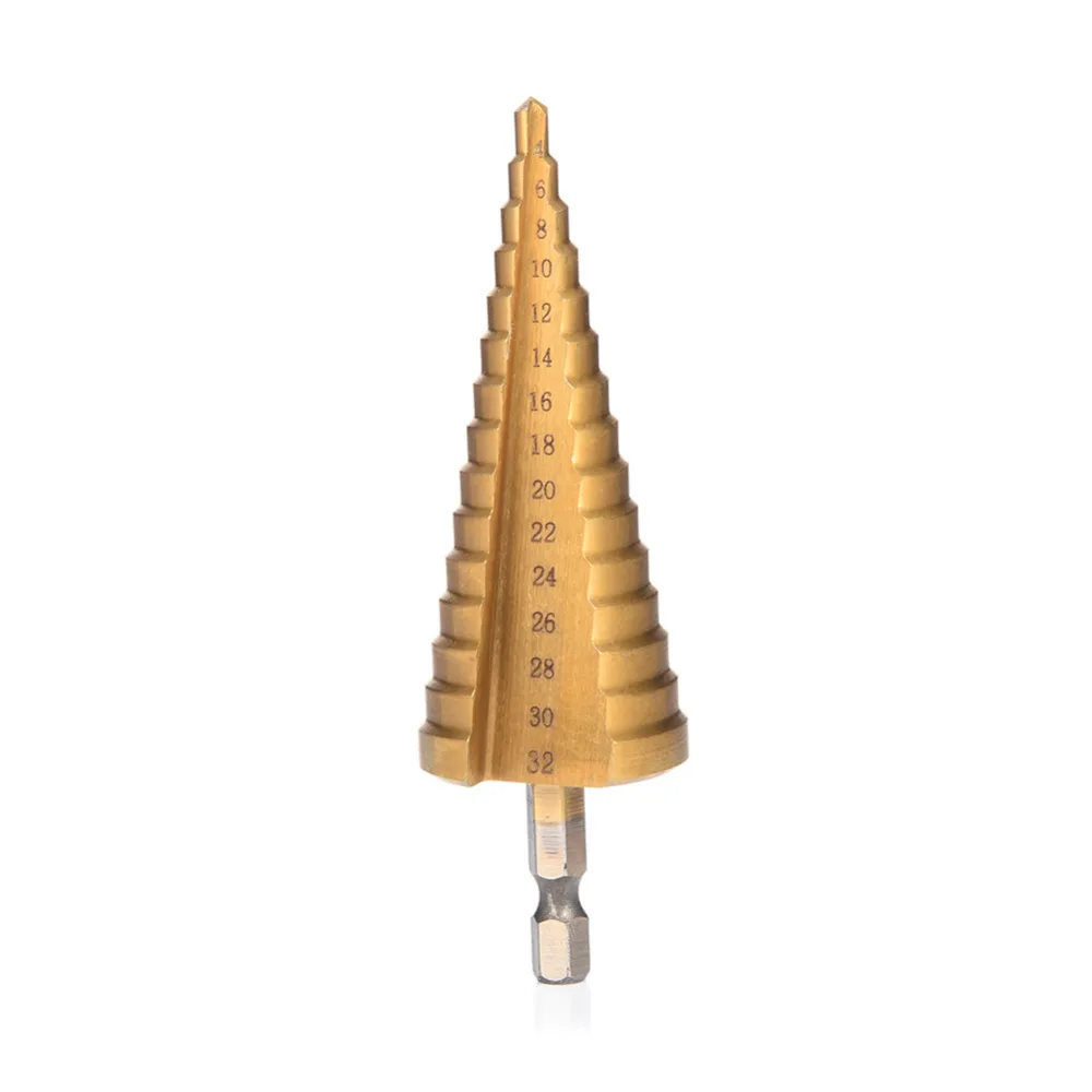 4 32 mm Hexagonal Titanium Step Cone Drill Bit Hole Cutter HSS4241 Stepped For Sheet Metal Free Shipping|step drill|step cone drillcone drill |
