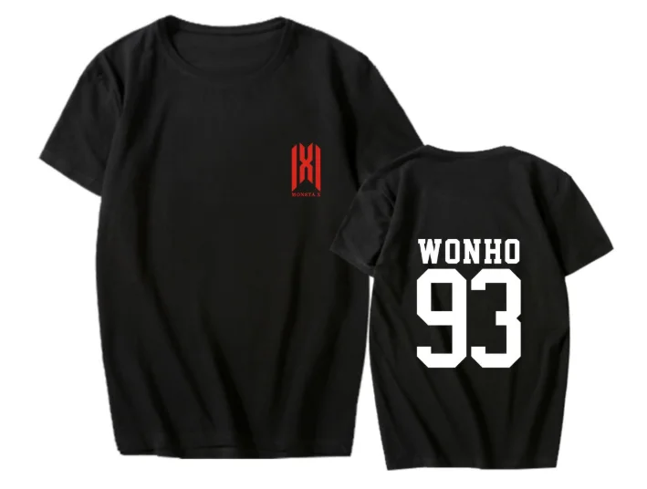 MONSTA X Футболка WE ARE HERE концерт мирового турне с коротким рукавом футболки мужские/женские летние повседневные японский веер концертная футболка - Цвет: black