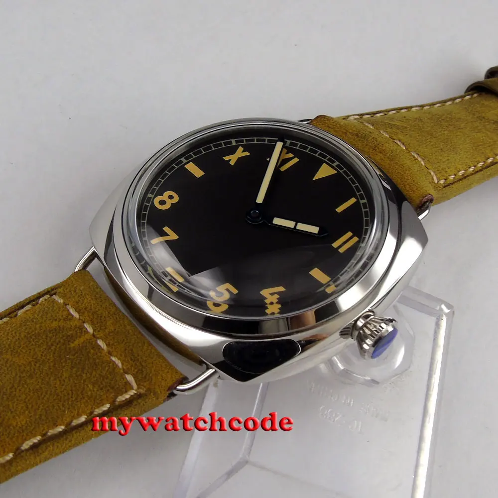 47 мм парнис черный циферблат синий рук шея лебедя азиатский 6497 рука обмотки