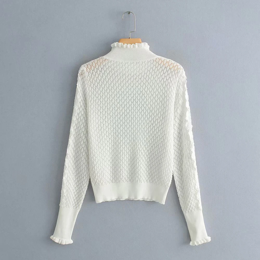 2019 Для женщин вязаный белый Летняя блузка Женский Chic льда шелка с длинным рукавом