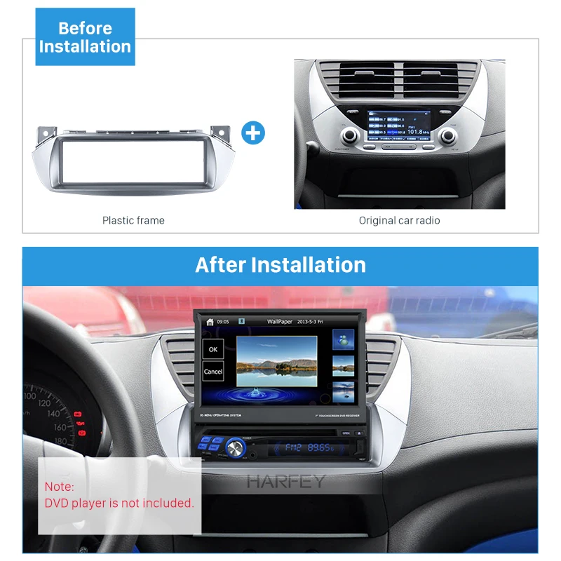 Автомобильный стереокомплект Harfey One Din для Suzuki Alto Nissan Pixo 2008-2014 Maruti A-Star переходник