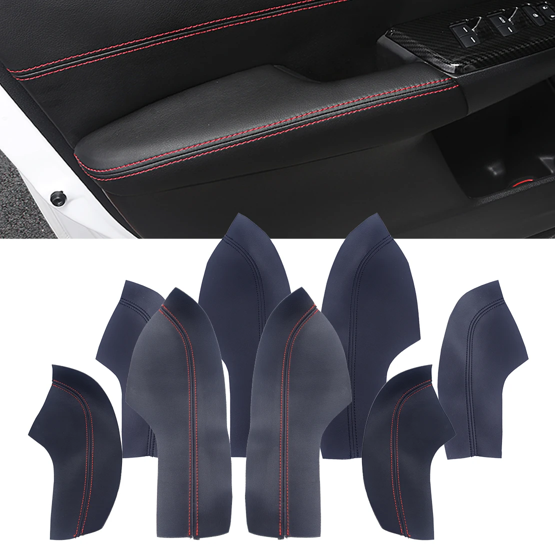 DWCX 4pcs Car Inner Door Panel Armrest Protective Sleeve Trim PU Leather Shell Cover Fit for Honda Civic 10th 2016 2017 2018
