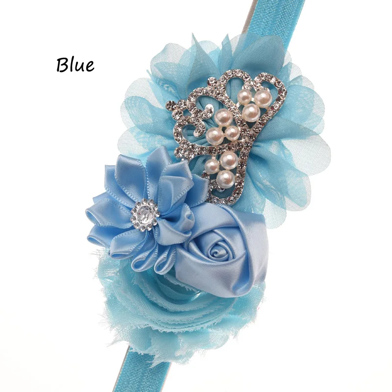 Blue 1 шт., головная повязка в стиле потертый шик с цветком, тиара, повязка на голову с розами, повязка на голову, винтажные аксессуары для волос, корона, повязка на голову - Цвет: Blue