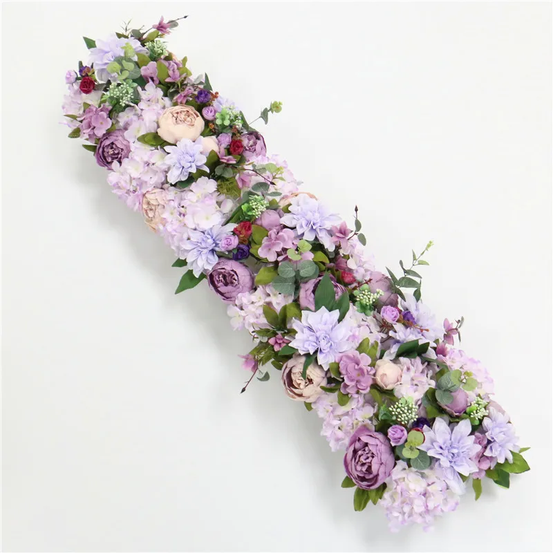 B purple custom made Artificial rose flower row Wedding background wall arch Welcome desk decorative fake flower Home holiday decoration - Цвет: B purple