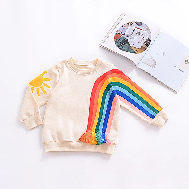 2018 Топ Rainbow Одежда для маленьких девочек топ с длинными рукавами детская футболка