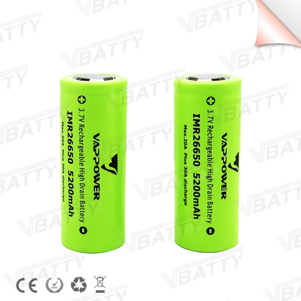 Высокая емкость Vappower 26650 5200 мАч 40A Аккумулятор для аккумуляторной батареи (1