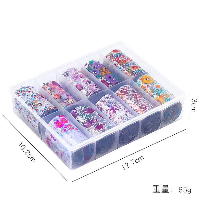 

10design/box Nail Foil Set Colorful Flower Starry Sky Leopard Holographic Nail Art Transfer Sticker Decoration DIY 4*120cm