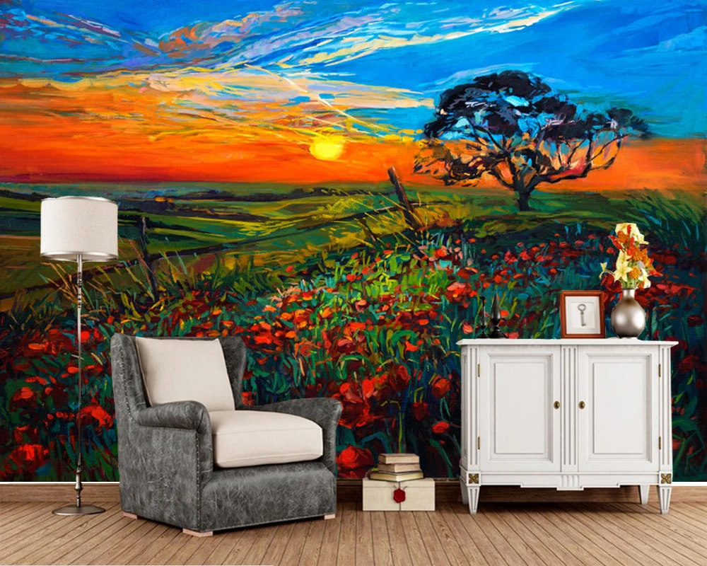 Настенная 3d картина маслом с изображением цветов на закате Настенные обои для