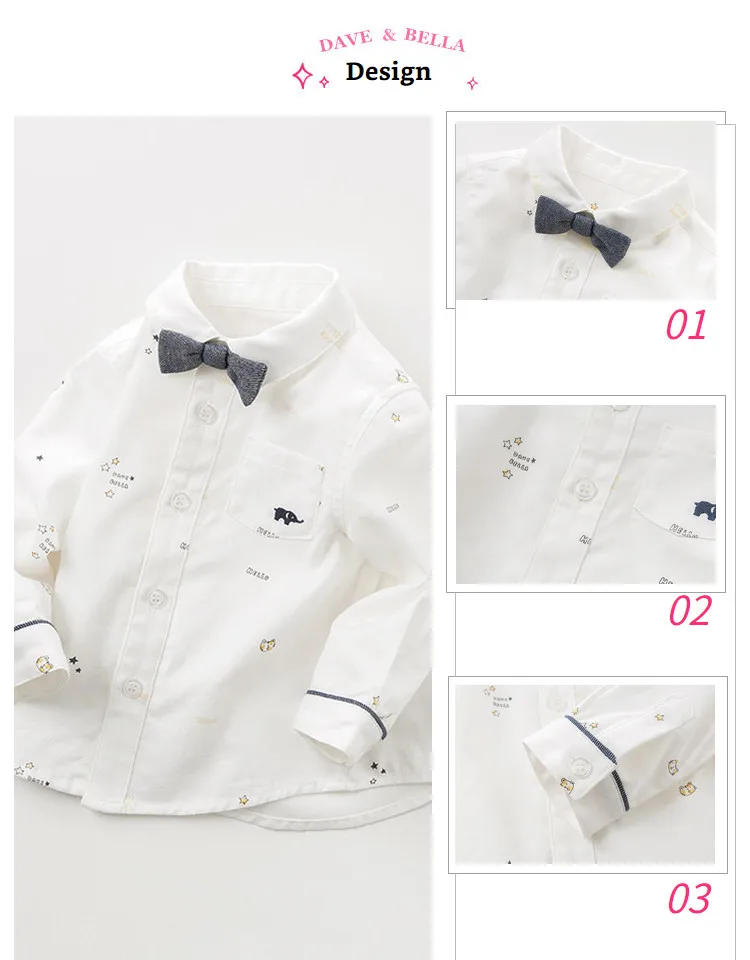 DBW11026-1 dave bella baby boys autumn infant printed shirt toddler top children tees long sleeve clothes