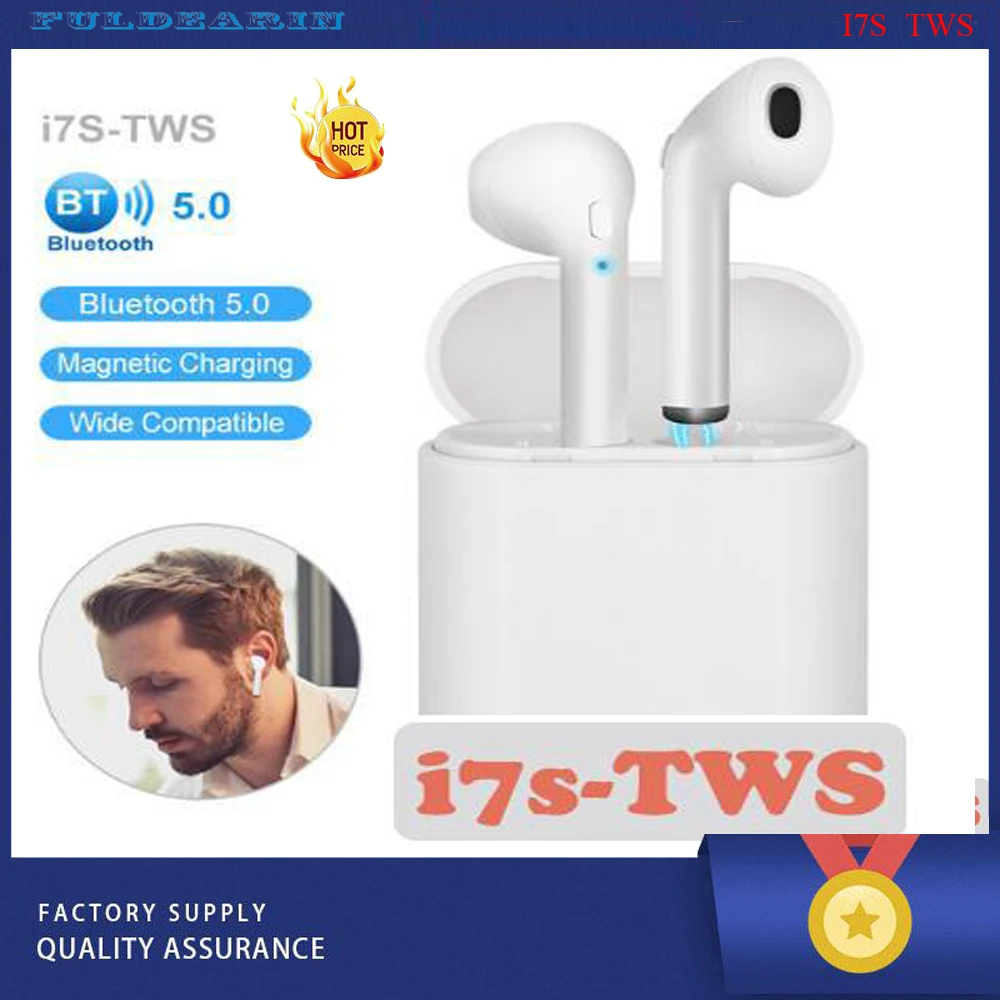 Спортивные свободные наушники I7S TWS Bluetooth настоящие беспроводные стерео для iPhone