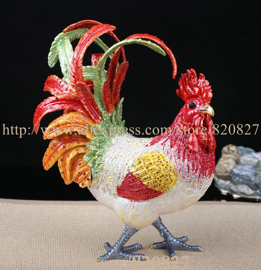 Big Rhinestone Chicken Metal Jewelry Box Home Huge Rooster Chicken Figurine Trinket Hinge Pill Box Decorative Ornament Gift