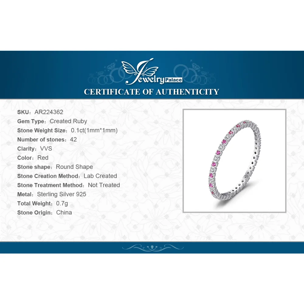 Jewelrypalace классический 0.19ct круглый создан Рубин обручальное Кольца для Для женщин