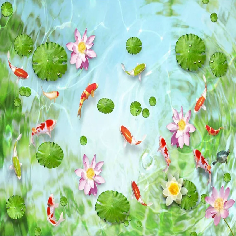 Настенные 3D-обои на заказ наклейка пол в виде лотоса пруда рыбьей плитки ПВХ