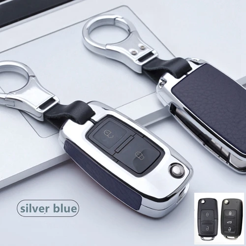 B key silver blue Автомобильный кожаный чехол для ключей, держатель для VW Golf 7 Polo Bora MK7 MK6 Passat для Skoda Octavia A7 Kodiaq Seat Leon Ibiza, откидной ключ - Название цвета: B key silver blue