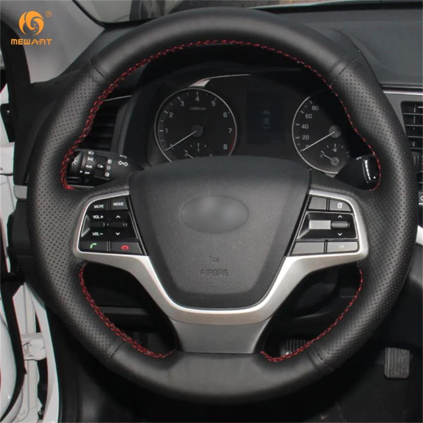 Черный чехол рулевого колеса автомобиля MEWANT из натуральной кожи для Hyundai Elantra 4 2016