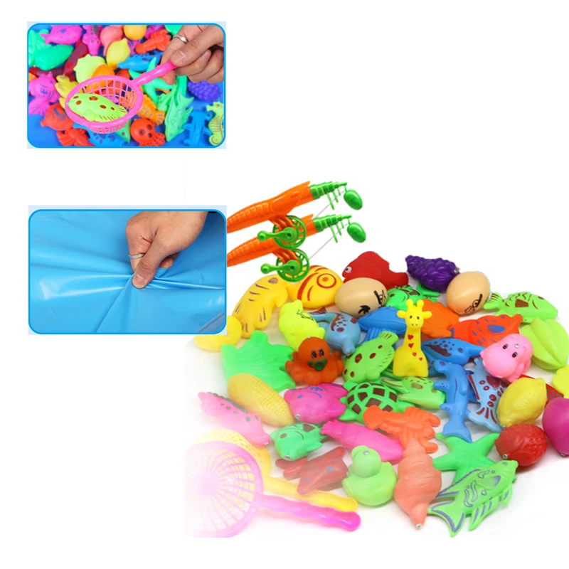 

1Pcs HOT Inflatable pool Child Model Play Fishing Games 3D magnetic marine life Outdoor Toys Magnetic Fishing Toy Rod Net Set