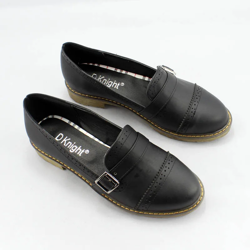 Дамы Повседневное Slip-On плоские легкие кожаные туфли Винтаж круглый носок с