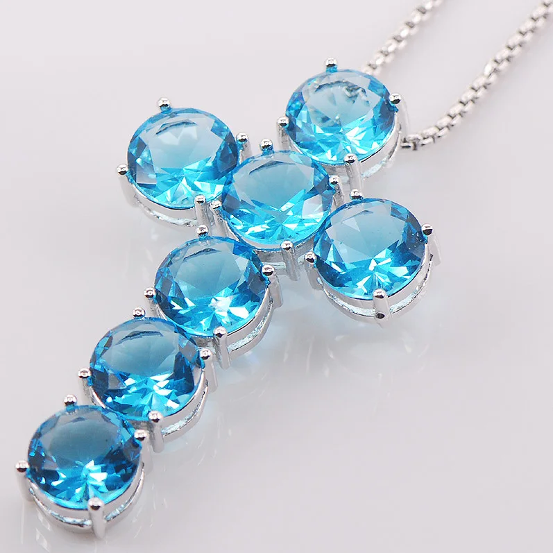 

Party Huge Cross Simulated Aquamarine 925 Sterling Silver Fashion Jewelry Pendant TE423