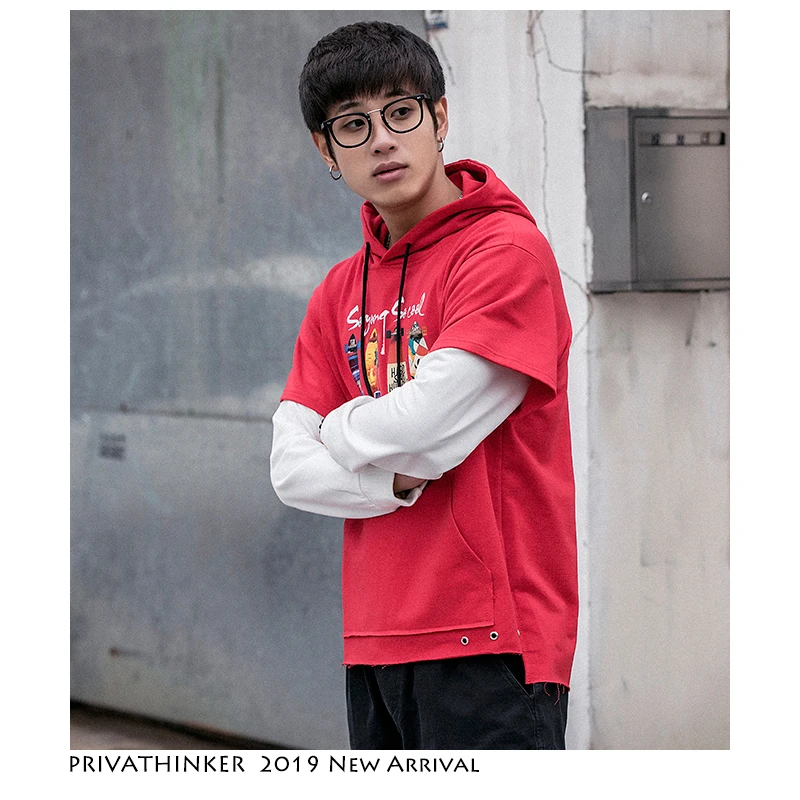 Privathinker Men Patchwork Streetwear Hooded Hoodies 2019 Mens Harajuku Fashion Sweatshirts Male Vintage Spring Black Clothes | Мужская
