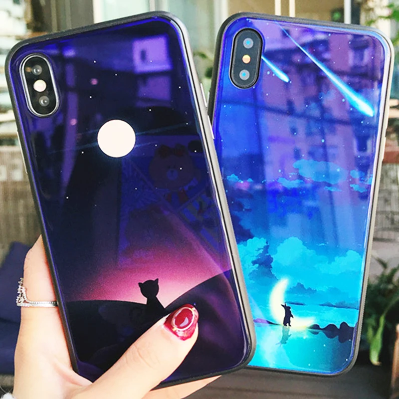 Kerzzil Blue Ray закаленное Стекло телефона чехол для iPhone X 10 звезд Луны цветок животных
