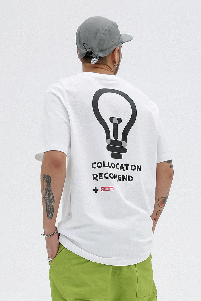 CHINISM творческий лампа футболка с короткими рукавами и буквенным принтом круглым