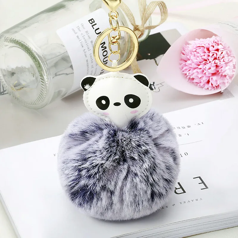 

Fashion Fluffy Faux Rabbit Fur Ball Panda Keychain Women Cute Pom Pom Fur Key Ring Trinket Pompom Bag Charms Key Holder EH863