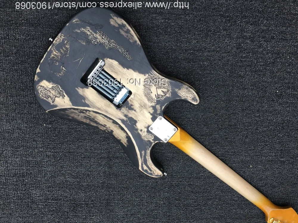 2019 строчка на заказ Тяжелая мощная состаренная черная ST электрогитара custom shop Joe