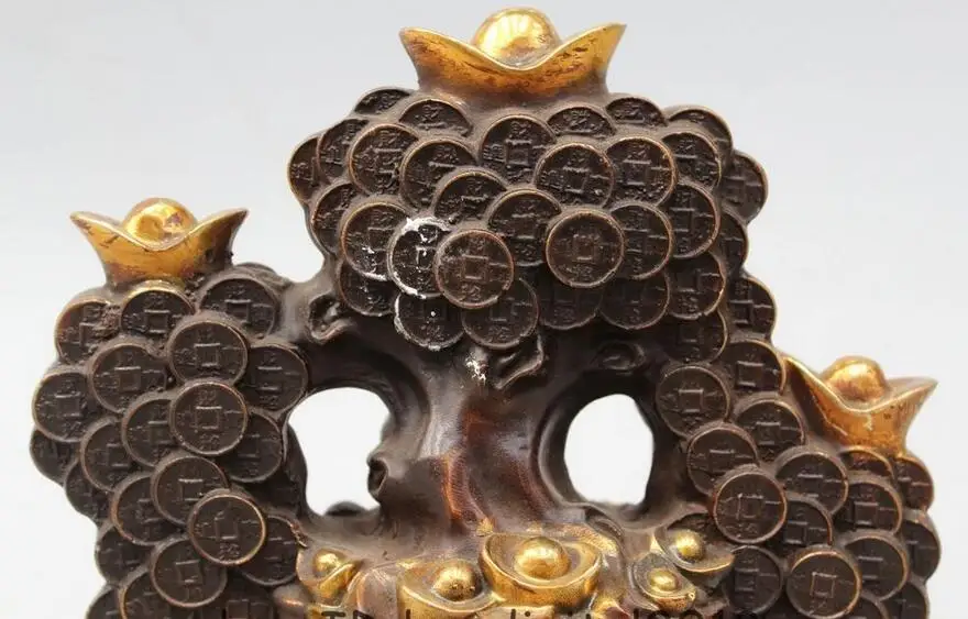 9 &quotкитайская Бронзовая позолота Фен Шуй богатство деньги монета Сокровище Чаша