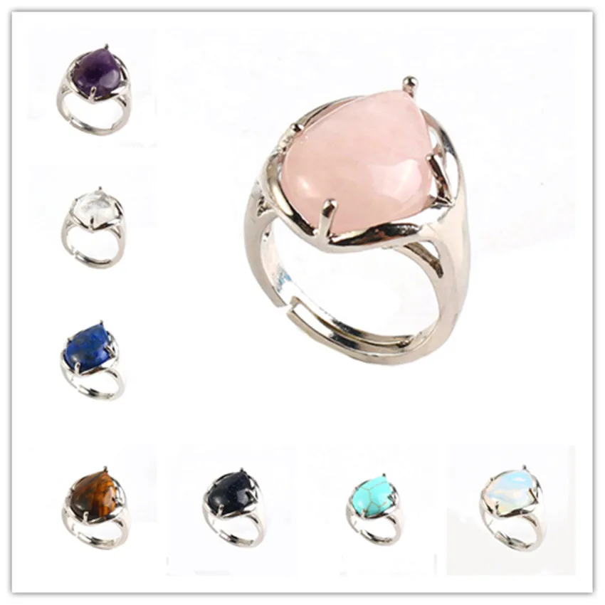 

100-Unique 1 Pcs Personalized Silver Plated Rock Crystal Water Drop Shape Tiger Eye Stone Ring Modern Jewelry